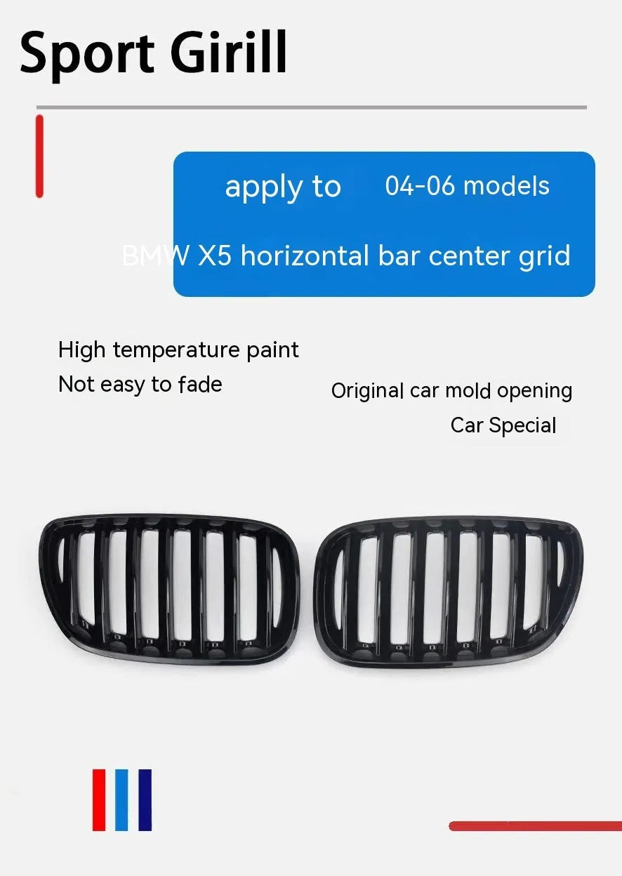 Bright black ABS plastic BMW X5E middle mesh grille pair for G05 53 model.