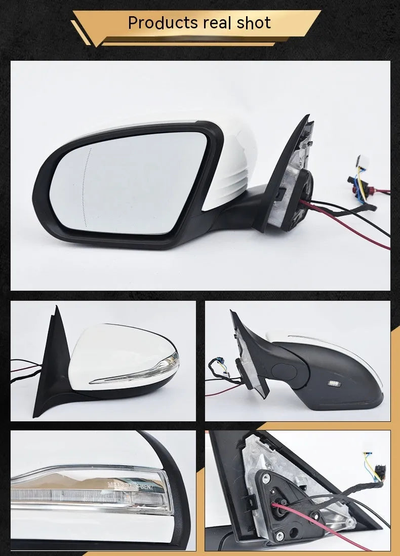 Mercedes-Benz W205 C-Class replacement rearview mirror assembly with ABS shell in black and white primer options