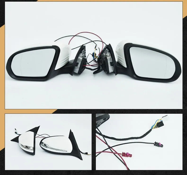Mercedes-Benz W205 C-Class replacement rearview mirror assembly with ABS shell in black and white primer options