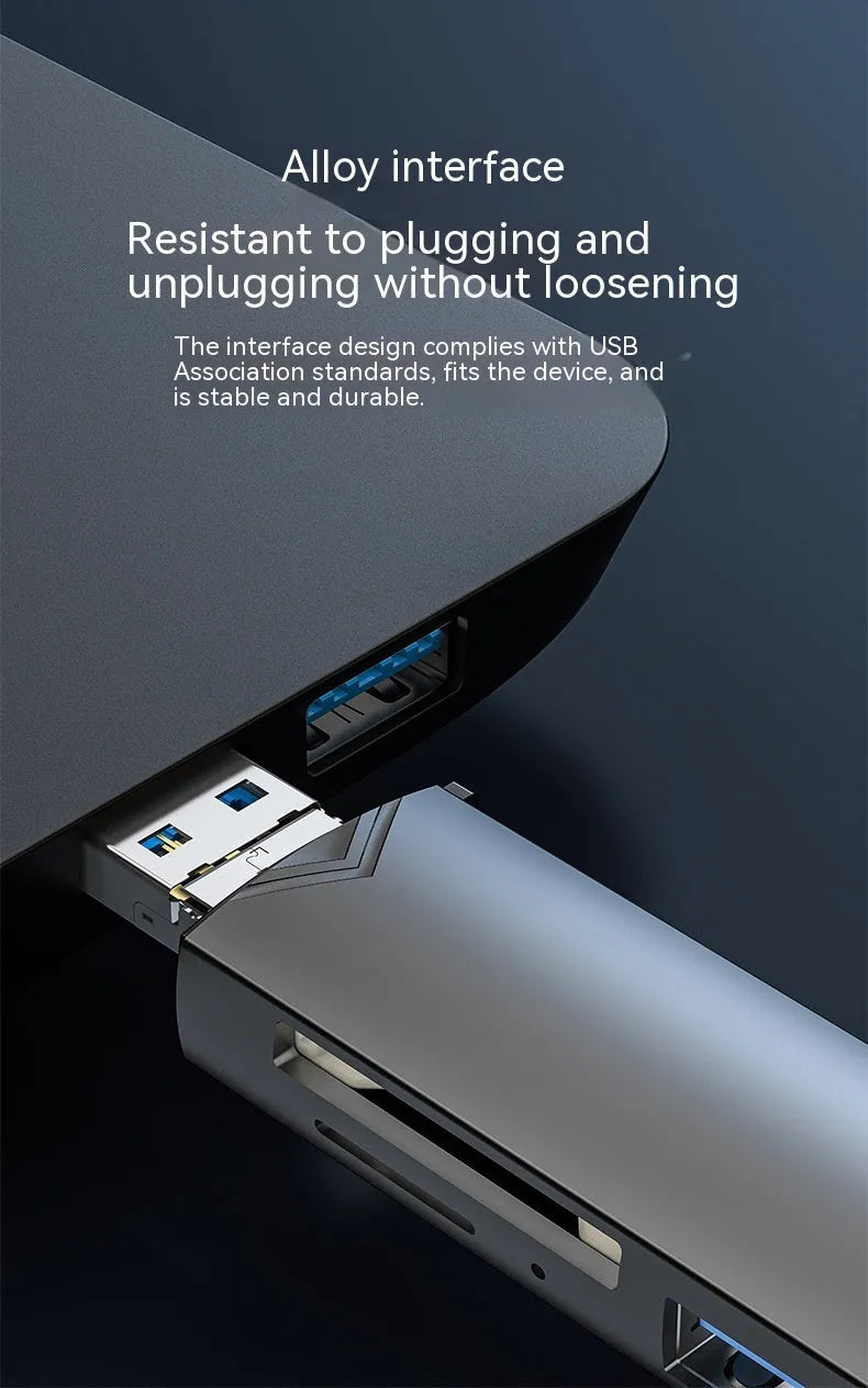 Grey aluminium alloy USB 3.0 multi-functional card reader with SD and TF slots