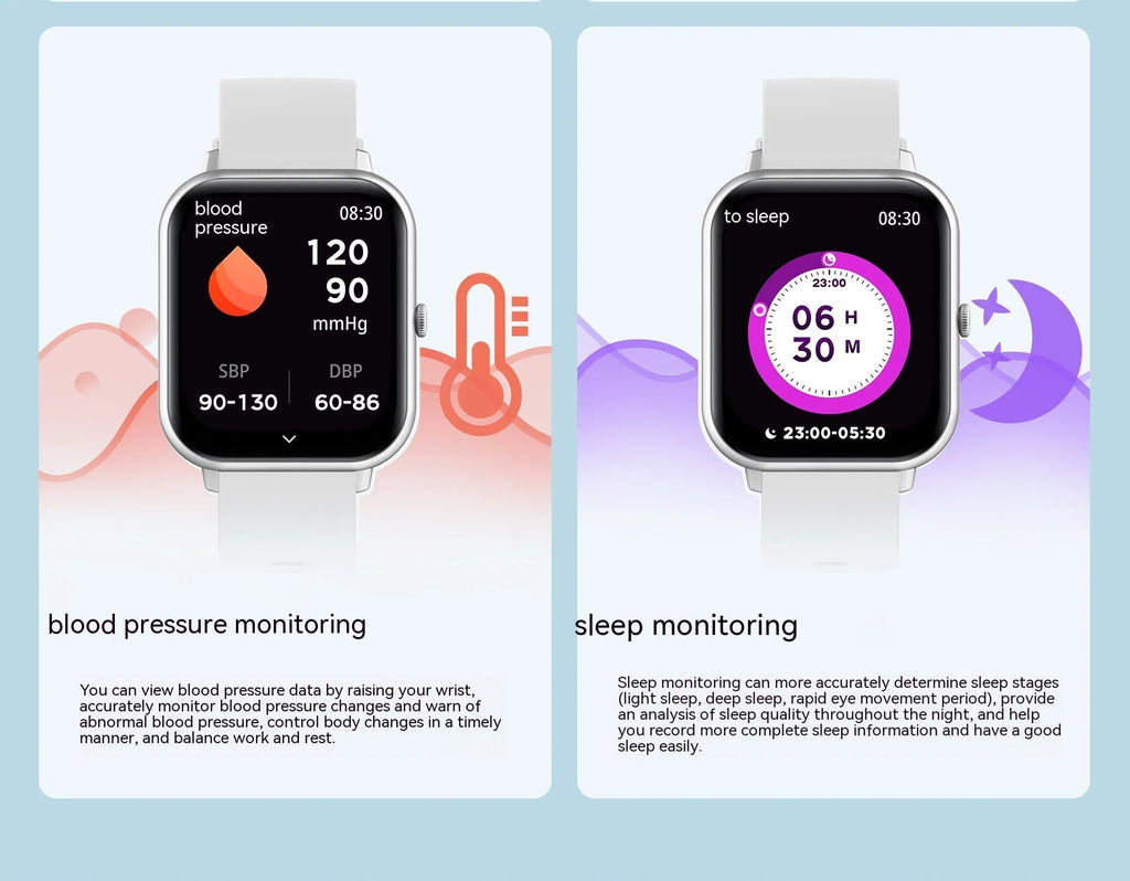 Black Bluetooth smart watch with TFT touch screen displaying heart rate and step count.