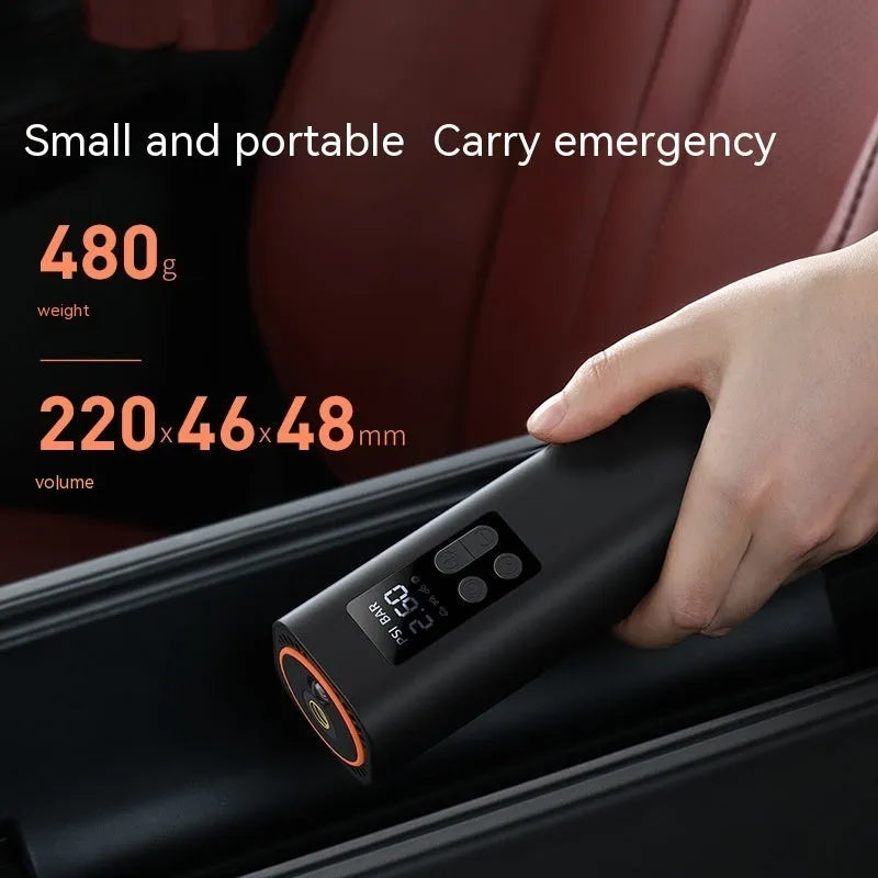 Black digital display car tyre inflator with ABS plastic housing