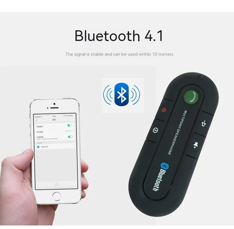 Black vehicle Bluetooth handsfree unit mounted on car sun visor with cable connection