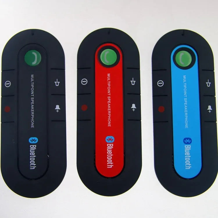 Black vehicle Bluetooth handsfree unit mounted on car sun visor with cable connection
