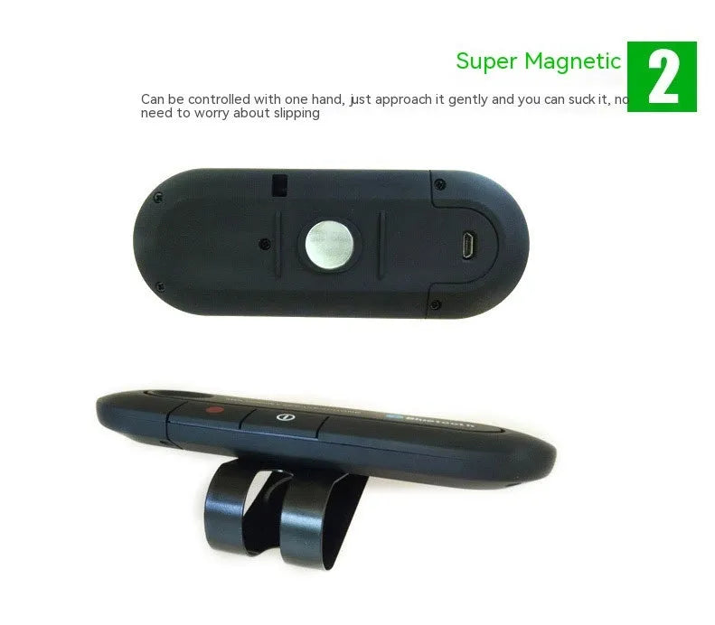 Black vehicle Bluetooth handsfree unit mounted on car sun visor with cable connection