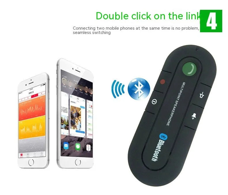 Black vehicle Bluetooth handsfree unit mounted on car sun visor with cable connection
