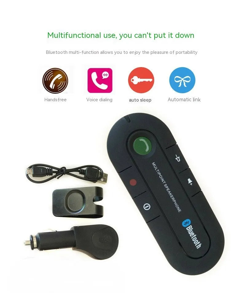 Black vehicle Bluetooth handsfree unit mounted on car sun visor with cable connection