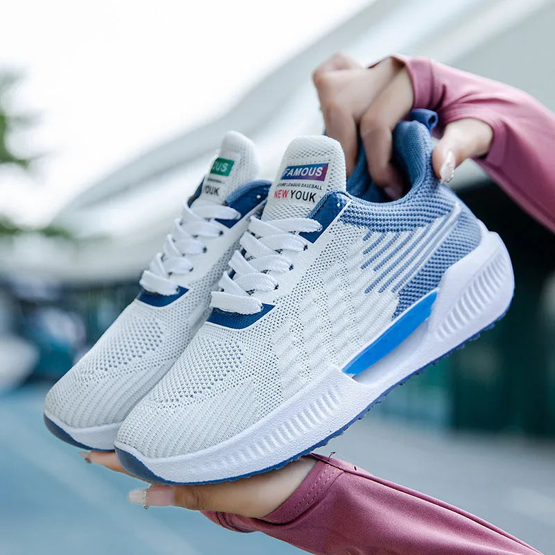 Men's blue mesh casual shoes with round toe and injection moulded sole