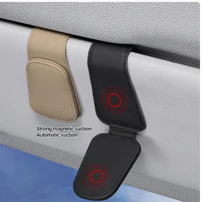 Car sun visor sunglasses holder clip in PU leather for secure storage while driving