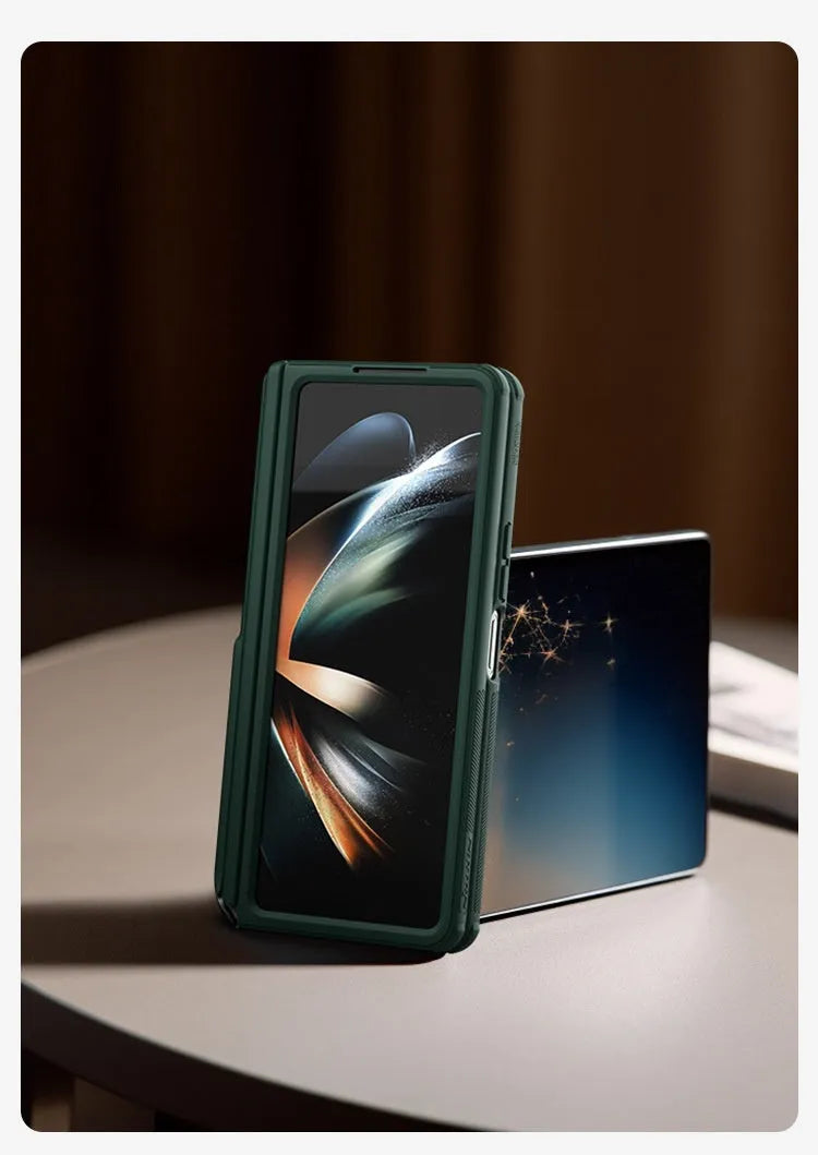 Frosted shield phone case for Samsung Galaxy Z Fold 5 5G in black with folding bracket