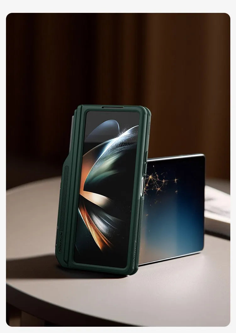 Frosted shield phone case for Samsung Galaxy Z Fold 5 5G in black with folding bracket