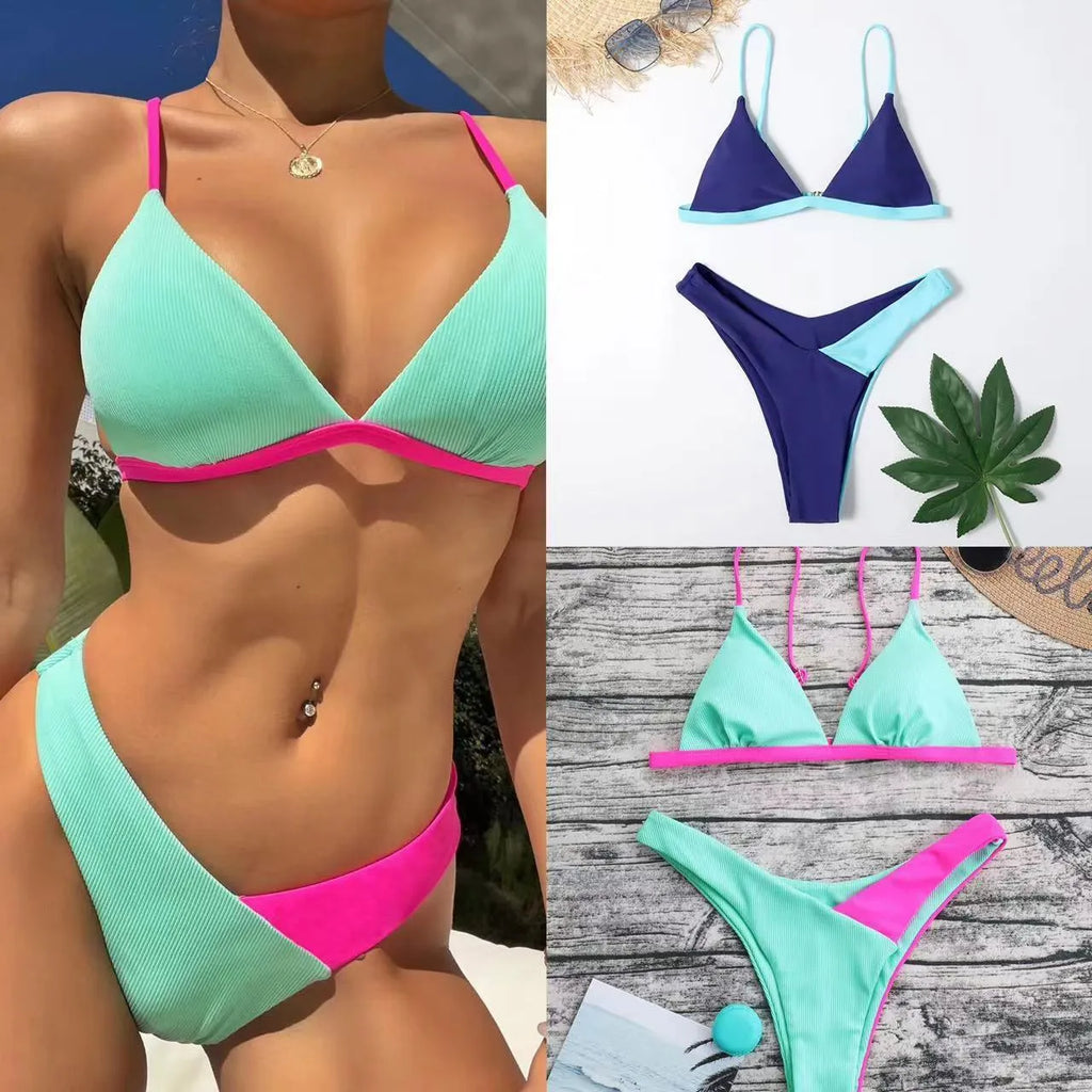 Women's nylon bikini swimsuit set with European American sizing in pattern designs