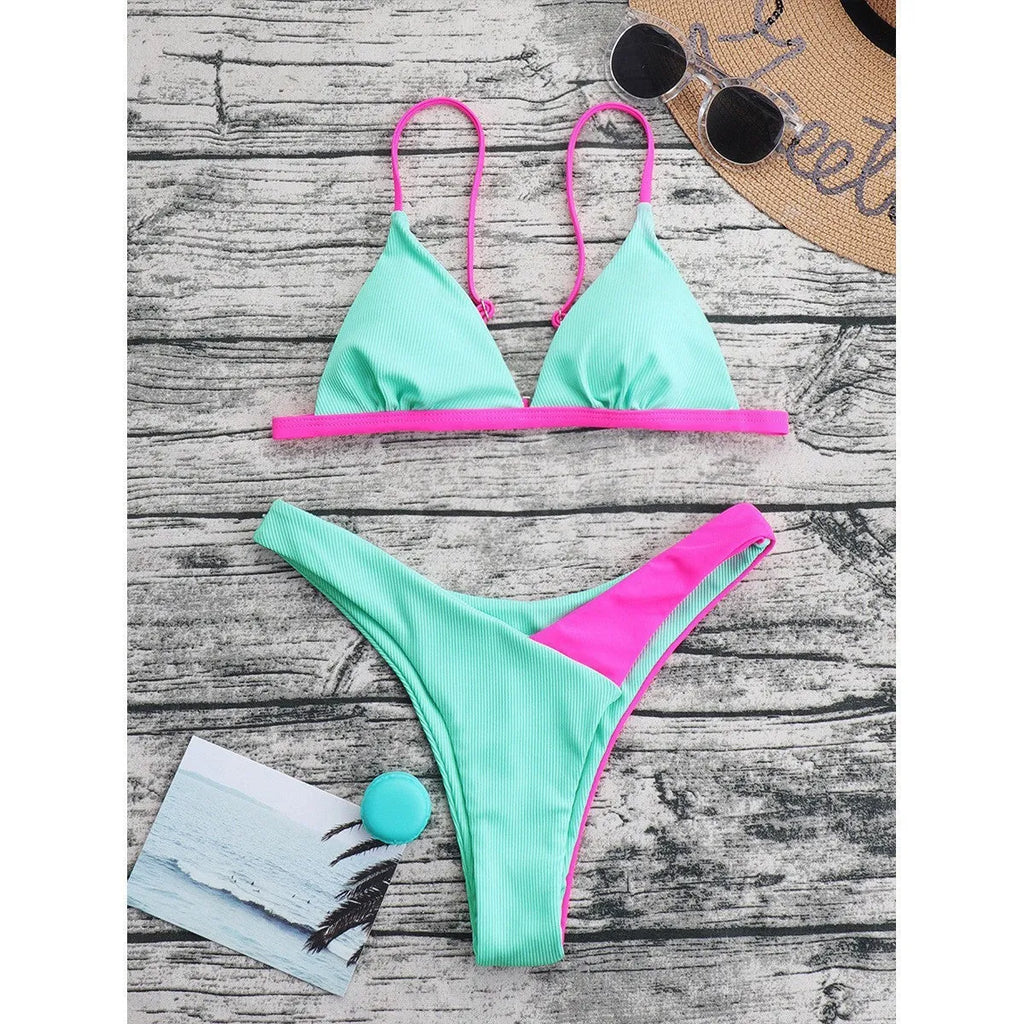 Women's nylon bikini swimsuit set with European American sizing in pattern designs