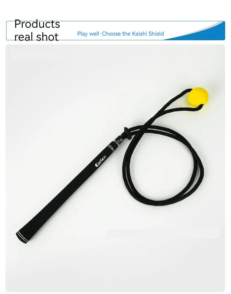 Black silicone elastic golf swing correction training rope approximately 2 metres long