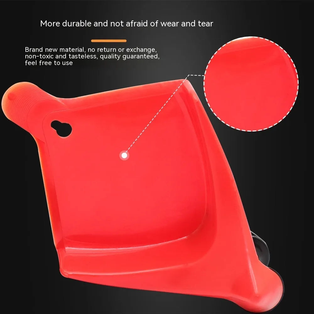 Four red triangular plastic car parking blocks with non-slip rubber surfaces