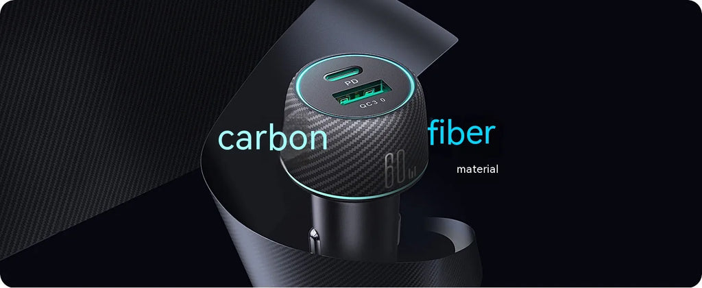 60W dual port button car charger with seven colour ambient light and PD3.0 QC3.0 support