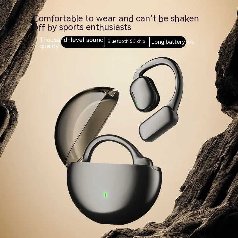 Black wireless Bluetooth headset with noise reduction and breathing light, ABS construction, for sports use