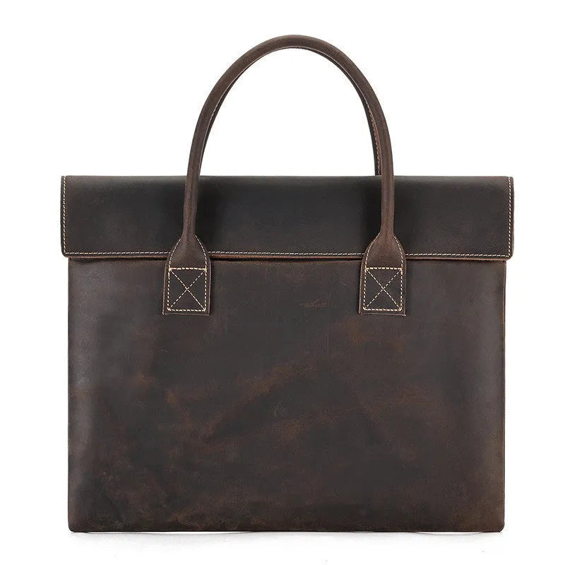 Genuine crazy horse leather men's handbag in coffee colour thin profile
