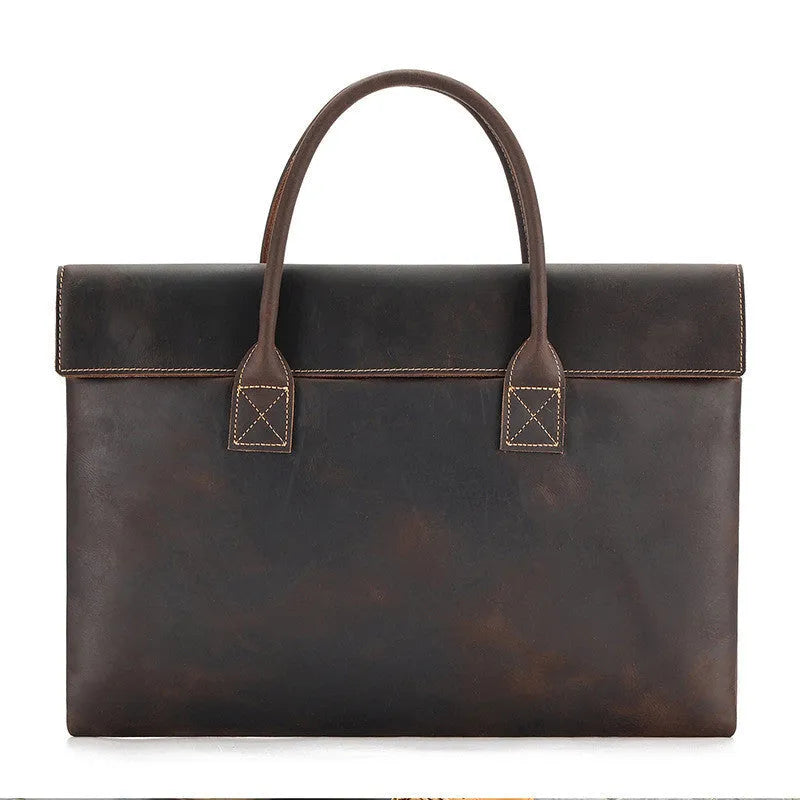 Genuine crazy horse leather men's handbag in coffee colour thin profile