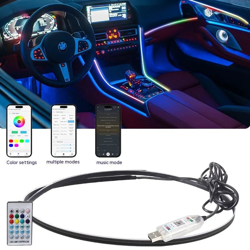Car interior ambient lighting strip with remote control and USB connection