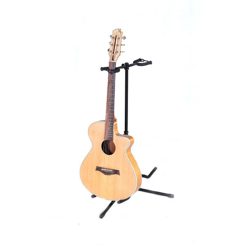 Black iron double-headed adjustable guitar stand for electric and acoustic instruments