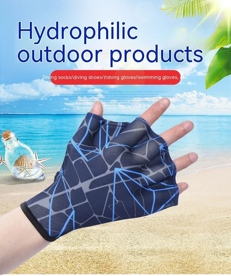 Duck feet webbed swimming gloves in multiple colour prints with nylon construction