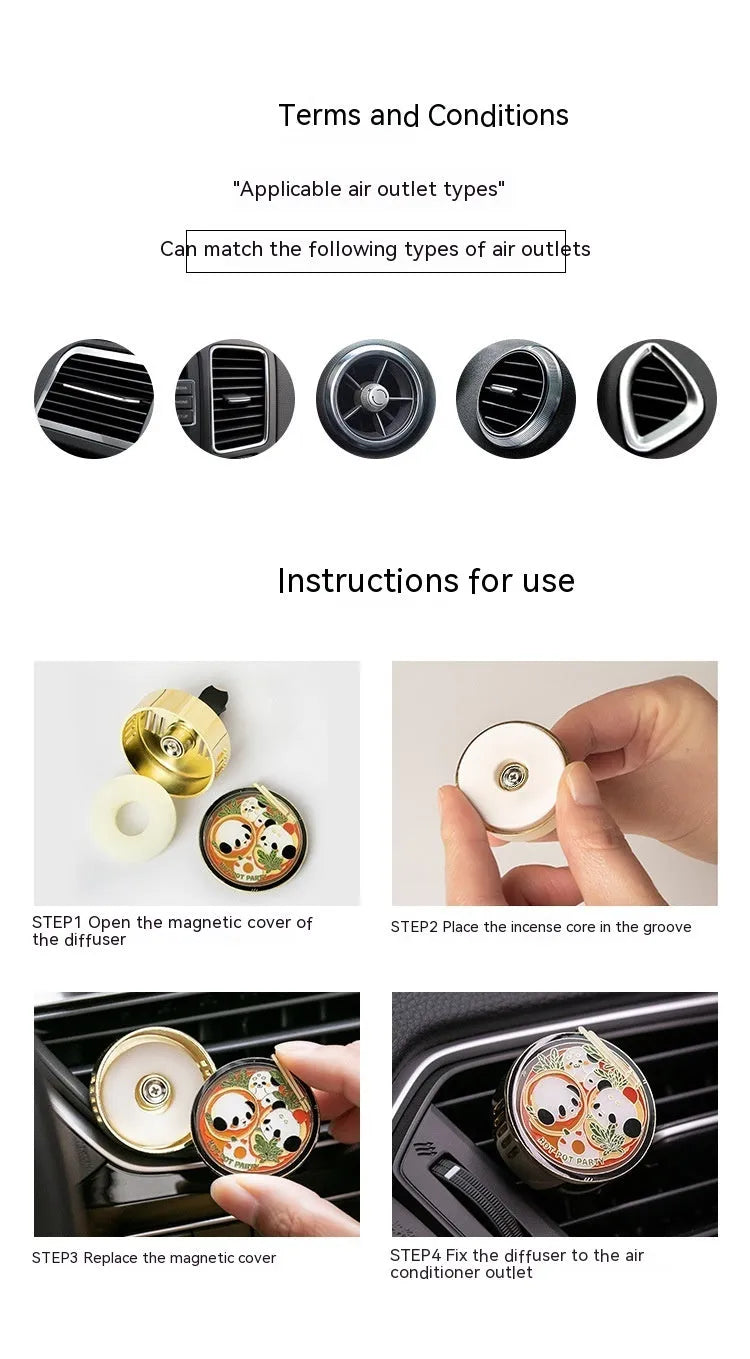 Panda hot pot design car fragrance diffuser with diatomaceous earth tablets for vehicle air freshening