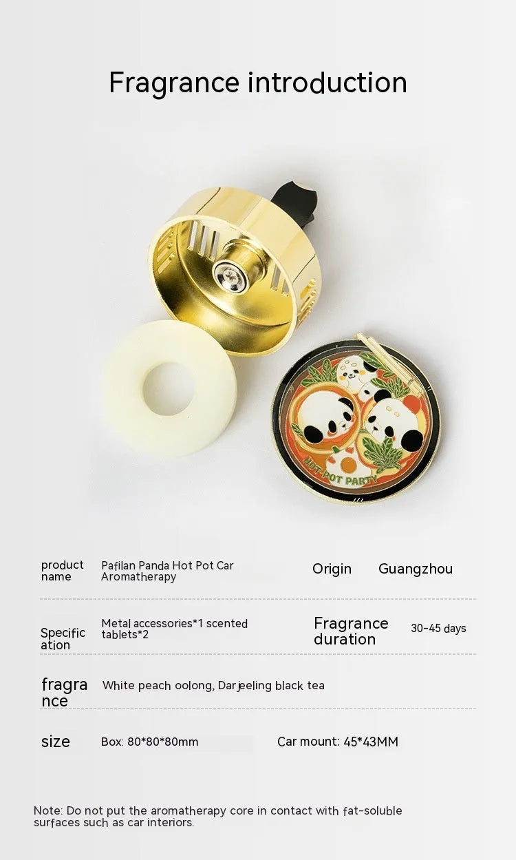 Panda hot pot design car fragrance diffuser with diatomaceous earth tablets for vehicle air freshening
