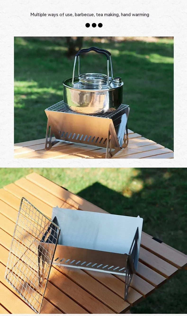 Large stainless steel folding barbecue oven with storage bag for outdoor cooking