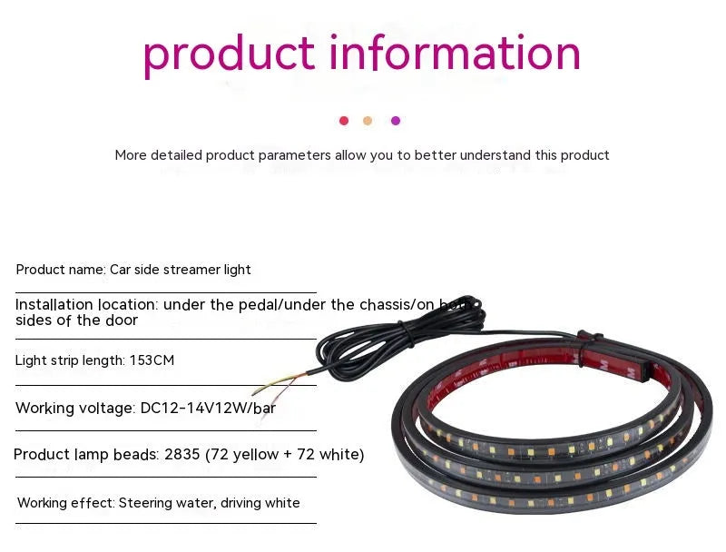 White yellow vehicle light lamp with streamers for side steering illumination in automotive applications