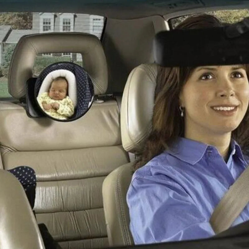 Black baby safety seat rearview mirror with 17cm glass and locking strap for cars