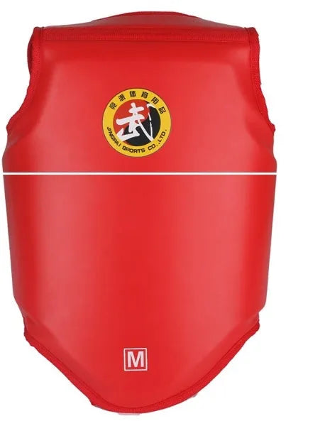 Red boxing helmet and one-piece chest protector set for fighting training