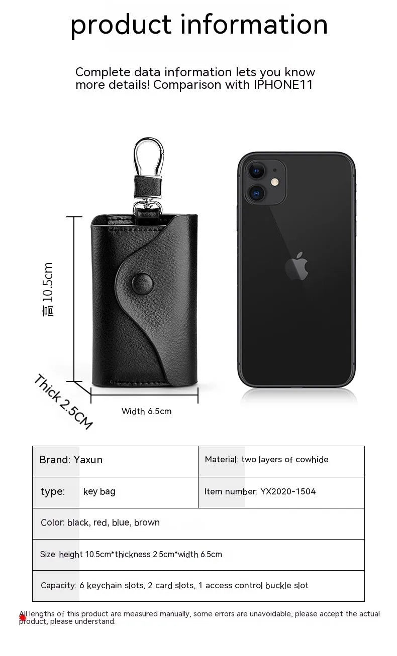 Genuine leather keychain card holder in square vertical design with key mapping internal organisation