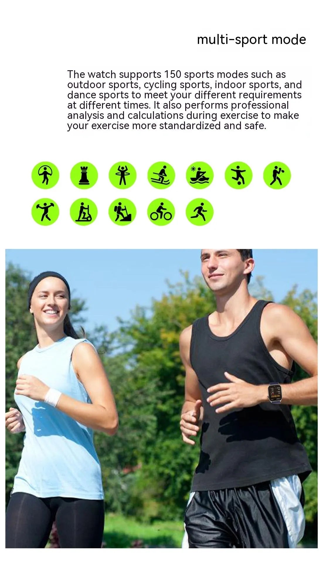 ET580 smart watch on a wrist displaying step count with black band, Bluetooth calling and health sensors highlighted