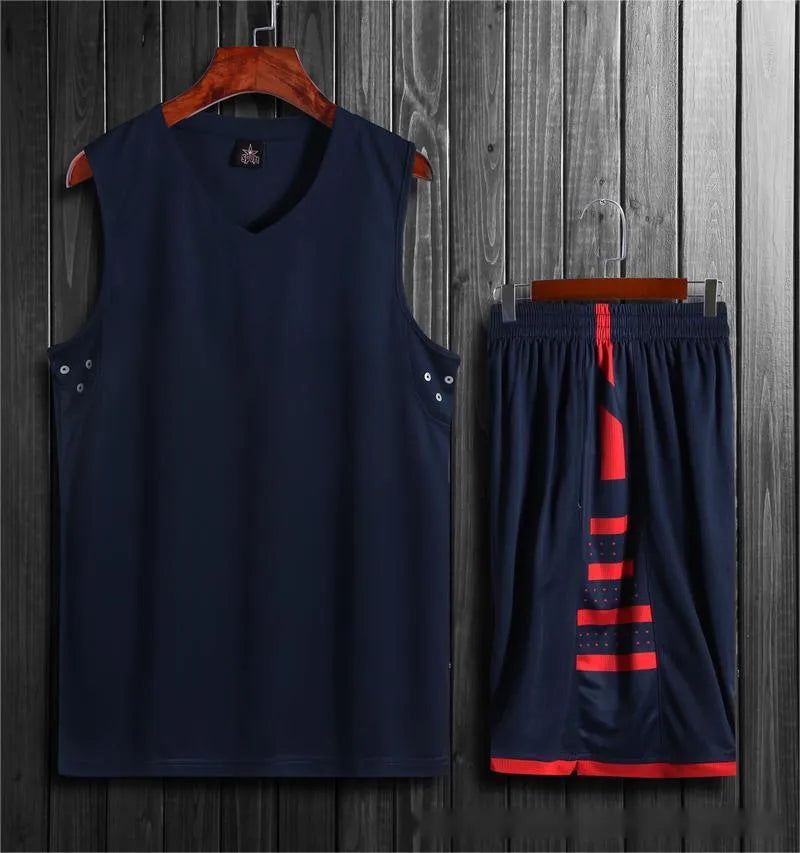 Student basketball training vest and pants set in white or black, made from polyester fibre blend.
