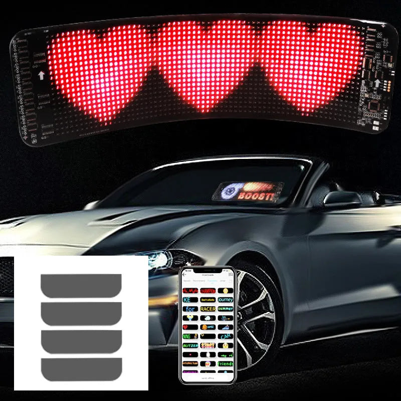 Bluetooth-controlled full-colour LED display screen for car rear windshields measuring 49.2 x 110 cm