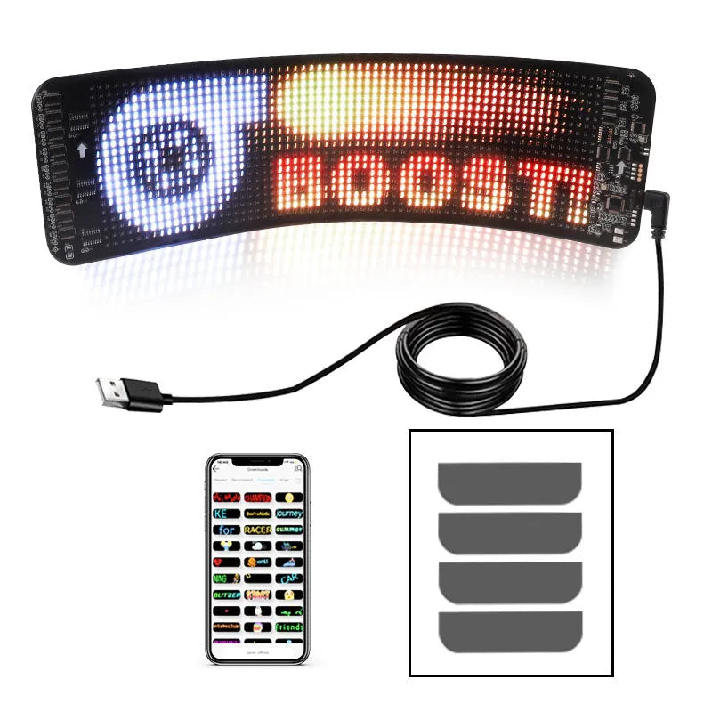 Bluetooth-controlled full-colour LED display screen for car rear windshields measuring 49.2 x 110 cm