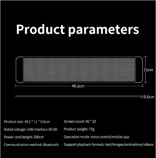 Bluetooth-controlled full-colour LED display screen for car rear windshields measuring 49.2 x 110 cm