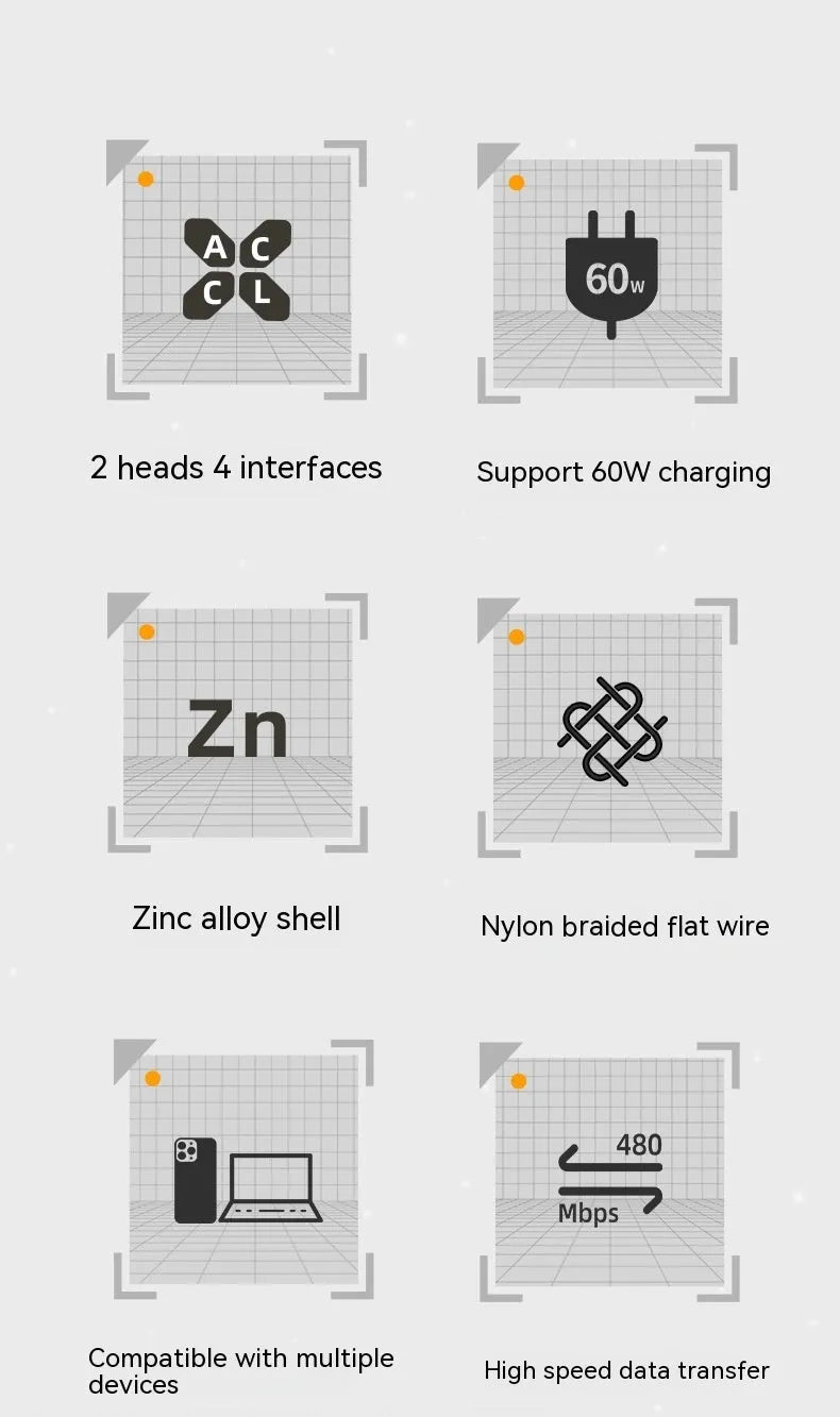 C71L 240W four-in-one fast charge data cable in Tungsten Black with zinc alloy connector and braided nylon cable