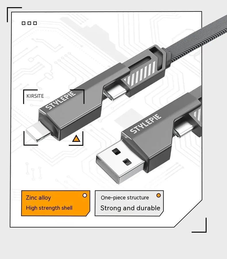C71L 240W four-in-one fast charge data cable in Tungsten Black with zinc alloy connector and braided nylon cable