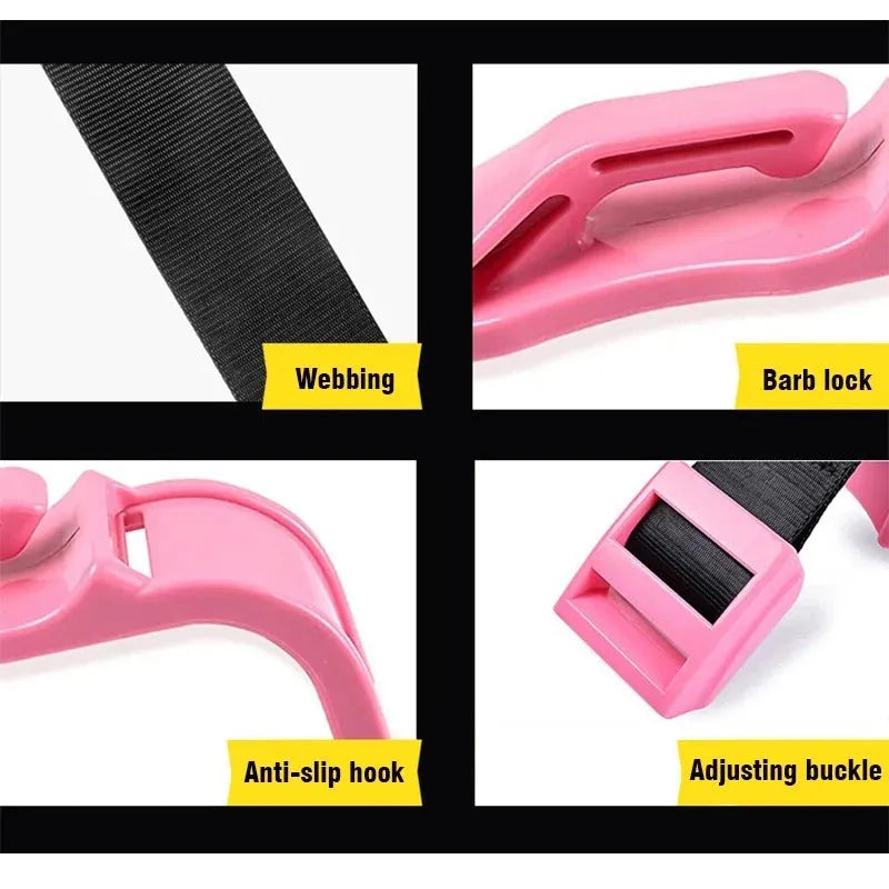 Pregnancy car seat belt adjuster showing raised buckle and strap on a car seat
