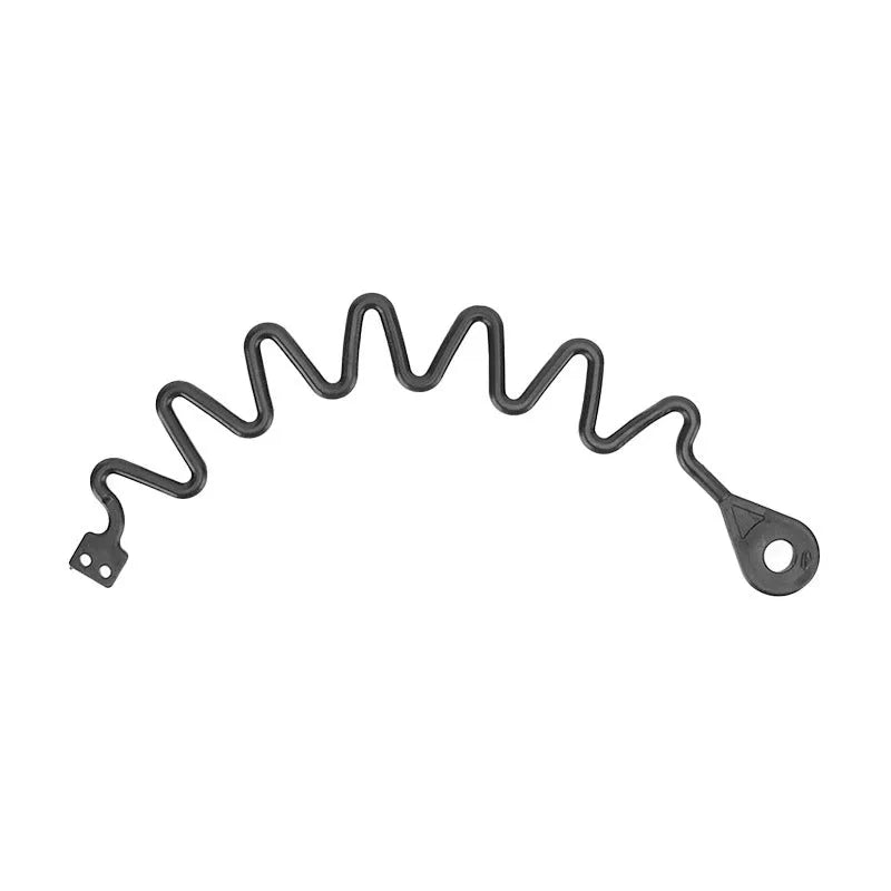 Black rubber Volvo fuel cap tether showing both circle band and separate rope attachment options