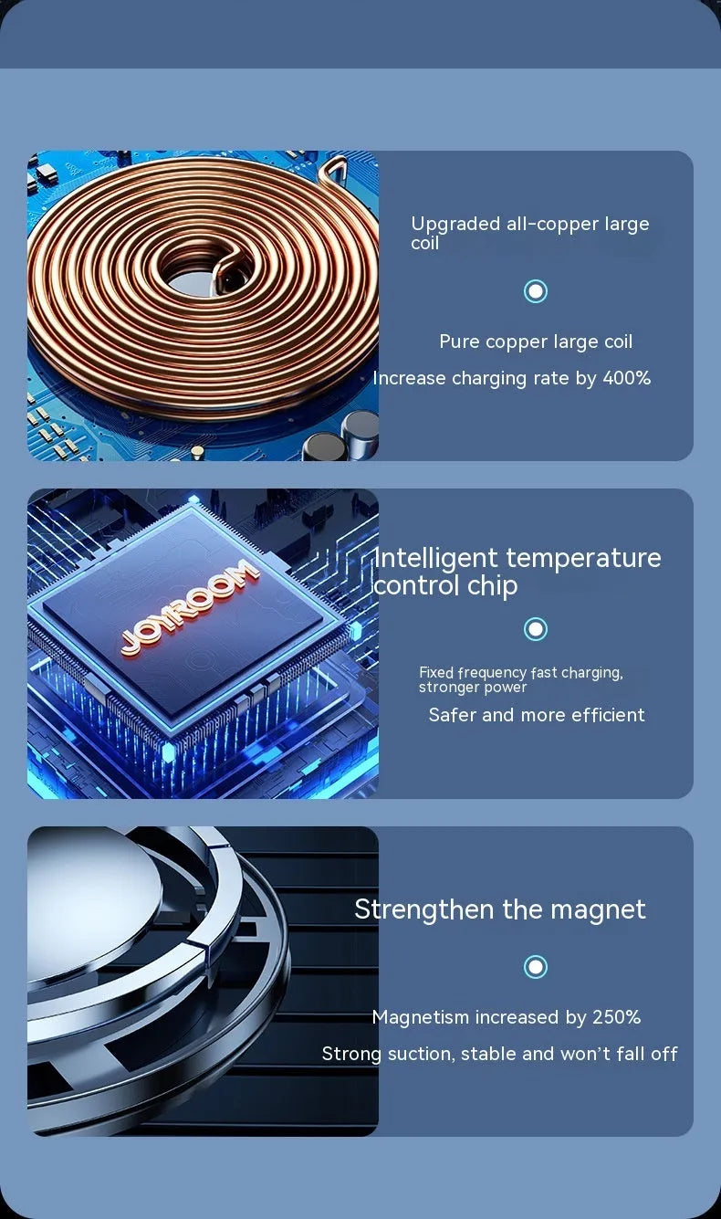 Black car magnetic wireless charging stand mounted on vehicle air vent charging smartphone