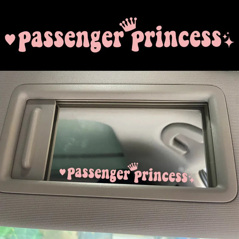 Black Passenger Princess text on a white rectangular car dashboard sticker.