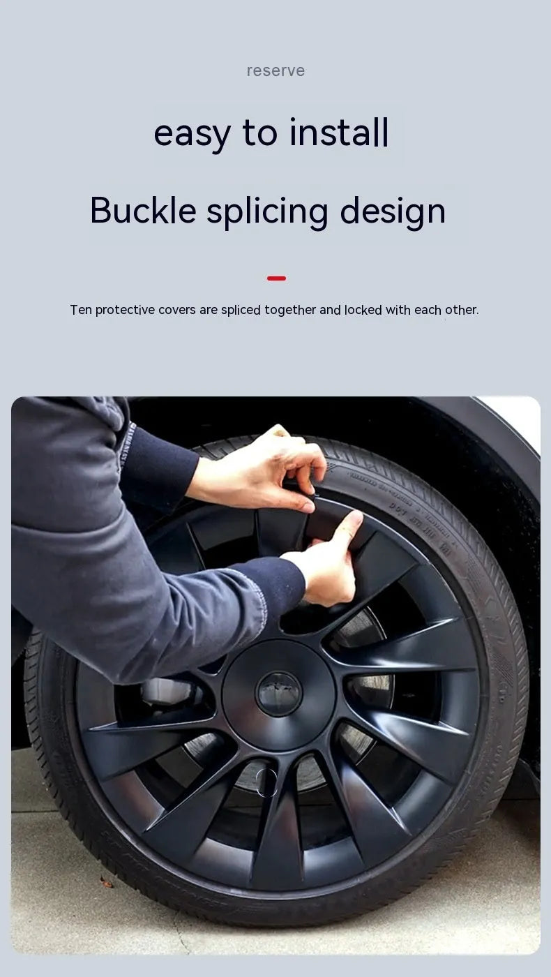 Set of four plastic wheel hub covers with steel ring for Tesla Model Y in different colours.