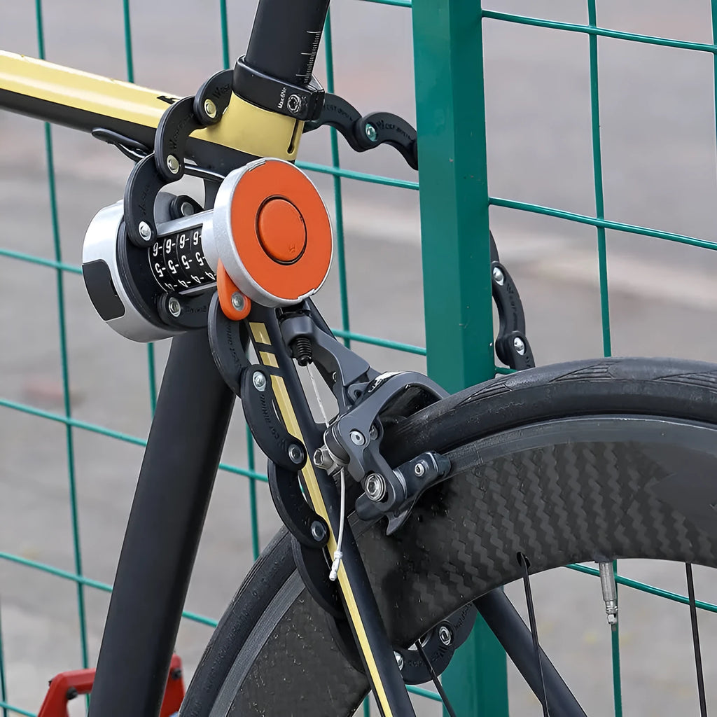 Portable bicycle folding lock in black colour with zinc alloy and steel construction