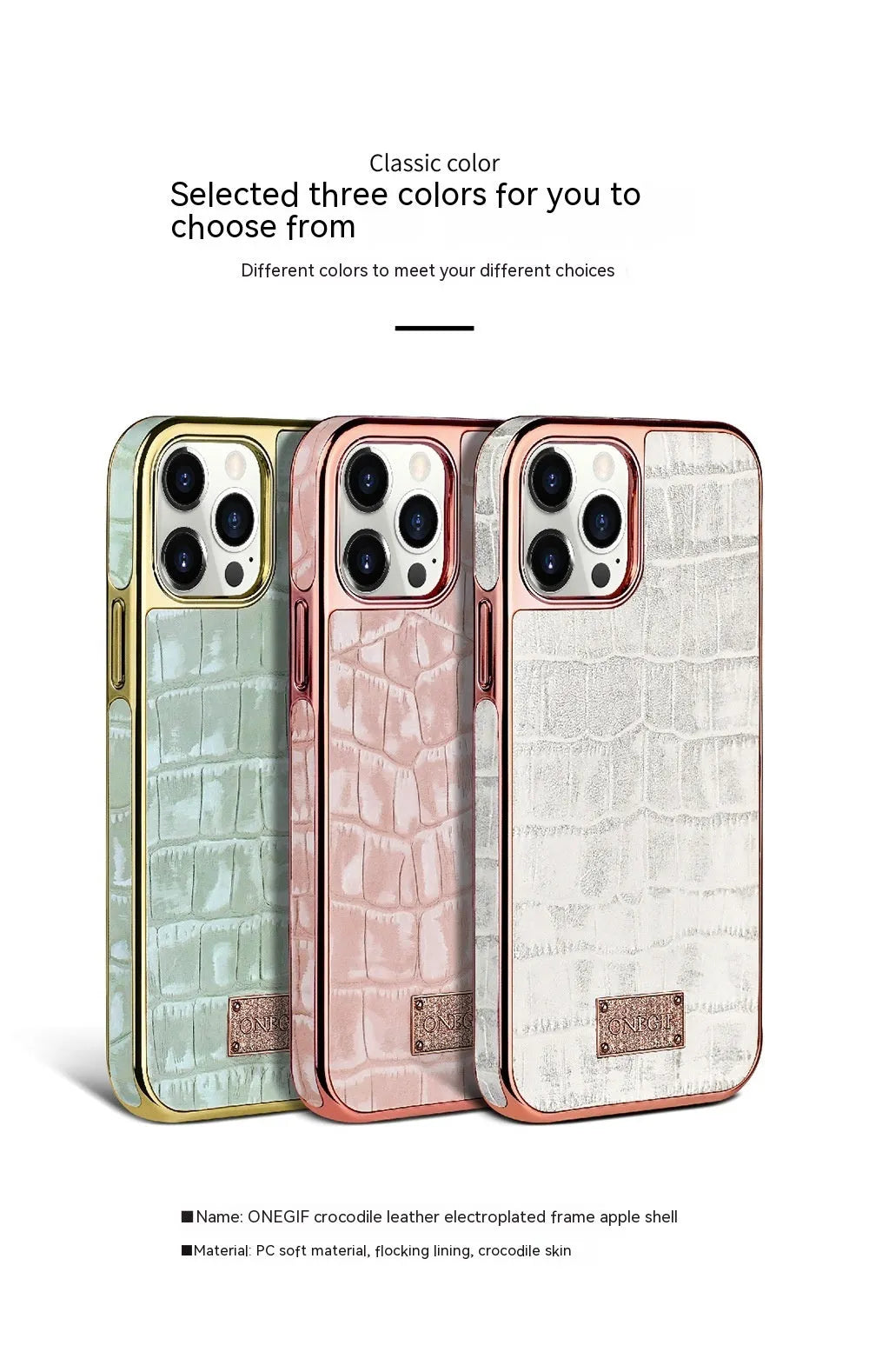 Real skin electroplated phone case for iPhone 12 and 12 Pro Max in green, pink, white with grid screen design