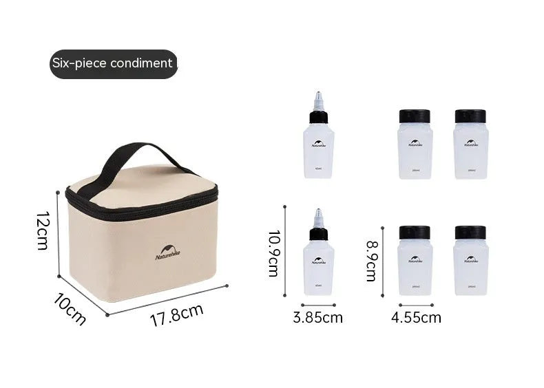 Naturehike six-piece set of simple white portable plastic seasoning bottles for outdoor use.