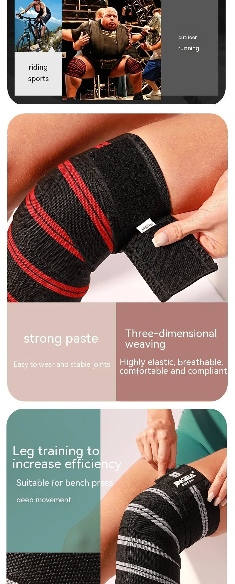 Adjustable knee pads for weightlifting and sports in blue, grey, red, or yellow colours