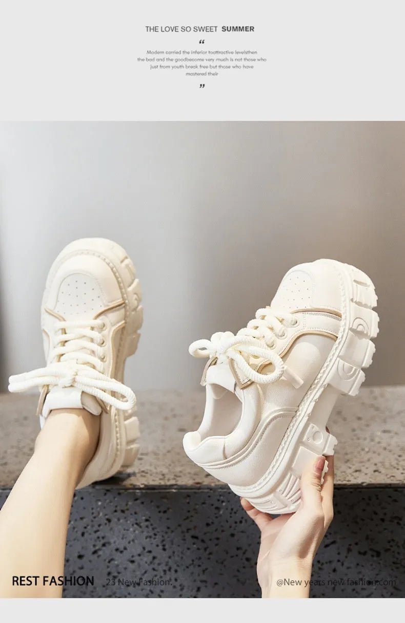 Women's beige and pink muffin bottom casual leather shoes with height-increasing design